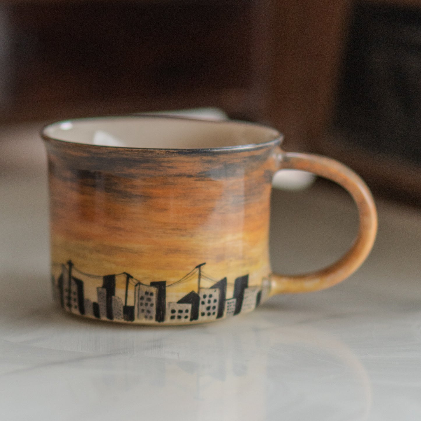 Twilight Cityscape Mug - Sunset Cityscape, Pottery Mug, Handmade Ceramic Mug