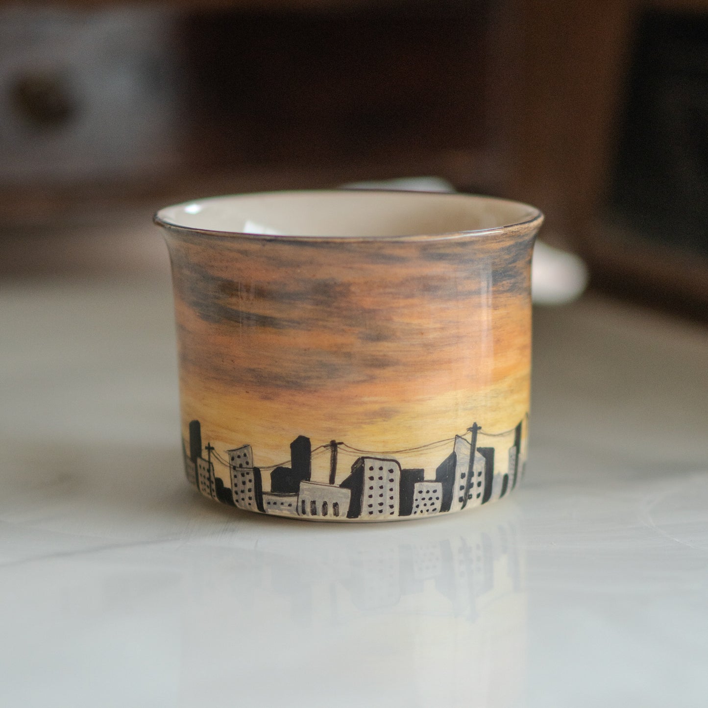 Twilight Cityscape Mug - Sunset Cityscape, Pottery Mug, Handmade Ceramic Mug