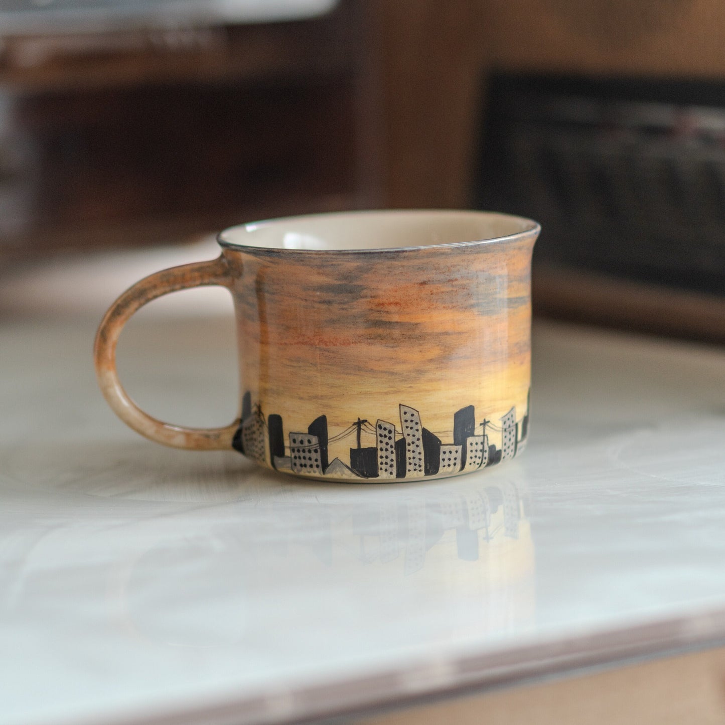 Twilight Cityscape Mug - Sunset Cityscape, Pottery Mug, Handmade Ceramic Mug