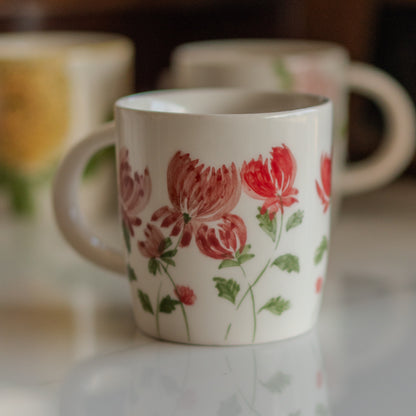 Floral Coffee Mug - Flower Tea Cup Set, Handmade Ceramic Mug, Floral Home Decor