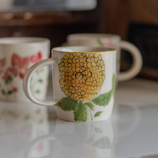 Floral Coffee Mug - Flower Tea Cup Set, Handmade Ceramic Mug, Floral Home Decor