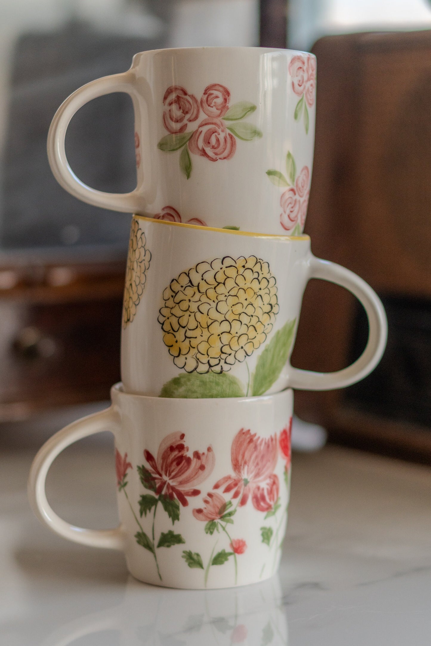 Floral Coffee Mug - Flower Tea Cup Set, Handmade Ceramic Mug, Floral Home Decor