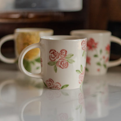 Floral Coffee Mug - Flower Tea Cup Set, Handmade Ceramic Mug, Floral Home Decor