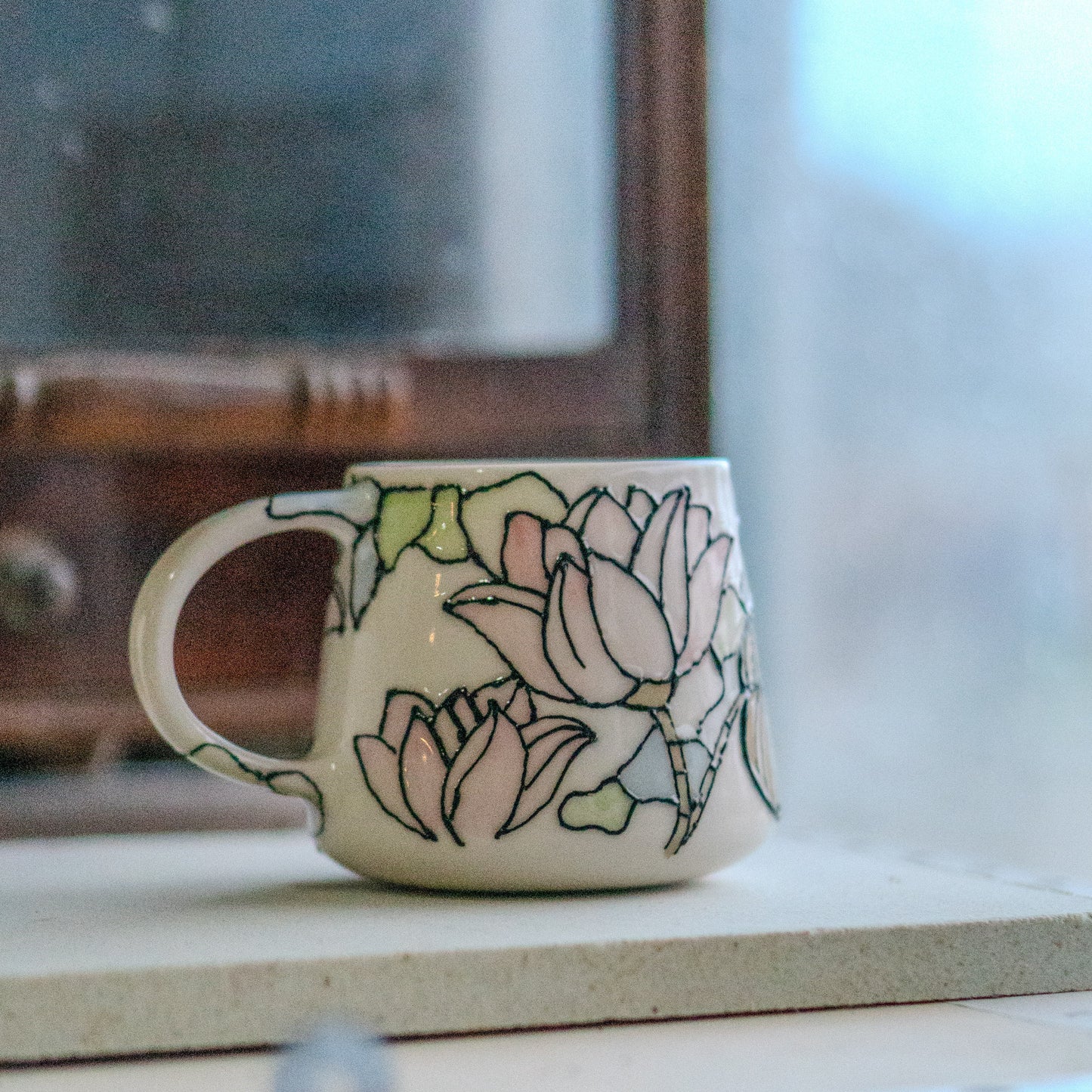 Lotus Flower Coffee Mug, Handmade Ceramic Mug, Flower Decor Floral Mug