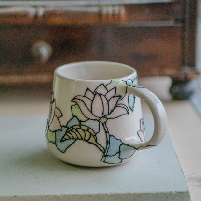 Lotus Flower Coffee Mug, Handmade Ceramic Mug, Flower Decor Floral Mug