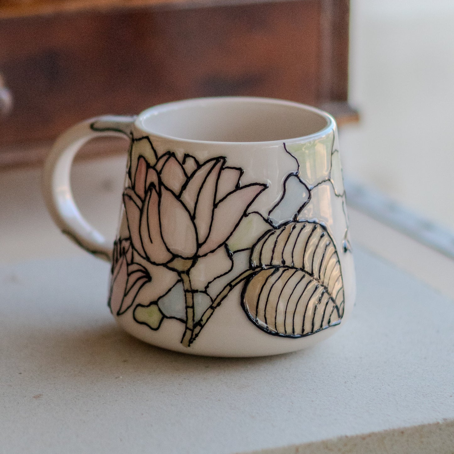 Lotus Flower Coffee Mug, Handmade Ceramic Mug, Flower Decor Floral Mug