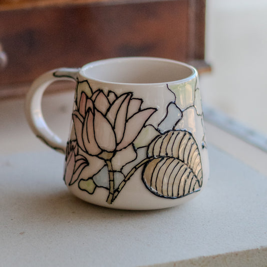 Lotus Flower Coffee Mug, Handmade Ceramic Mug, Flower Decor Floral Mug