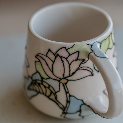 Lotus Flower Coffee Mug, Handmade Ceramic Mug, Flower Decor Floral Mug