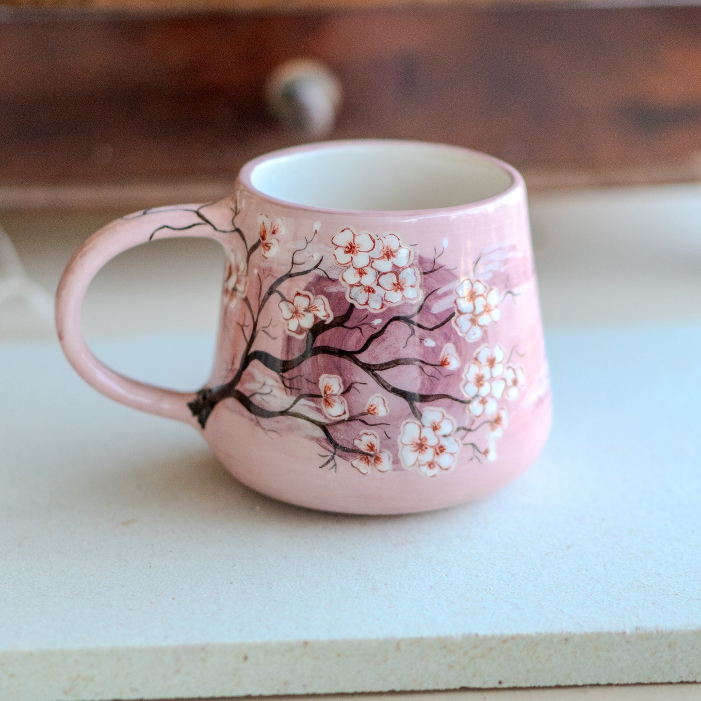 Sakura Coffee Mug - Cherry Blossom Decor, Handmade Flower Coffee Mug, Valentines Day Gift Idea