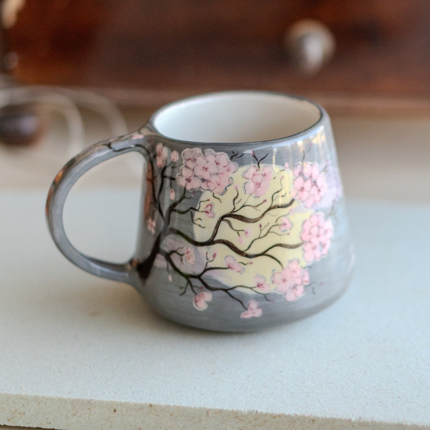 Sakura Coffee Mug - Cherry Blossom Decor, Handmade Flower Coffee Mug, Valentines Day Gift Idea