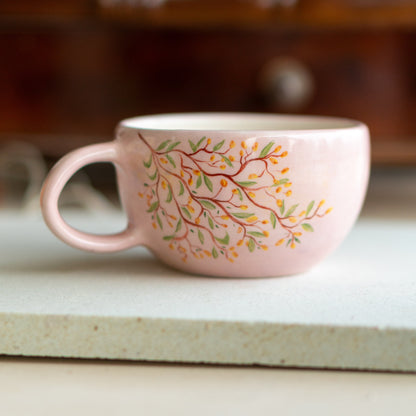 Floral Coffee Cup - Handmade Ceramic Mug, Pottery Mug, Tree Decorated Mug