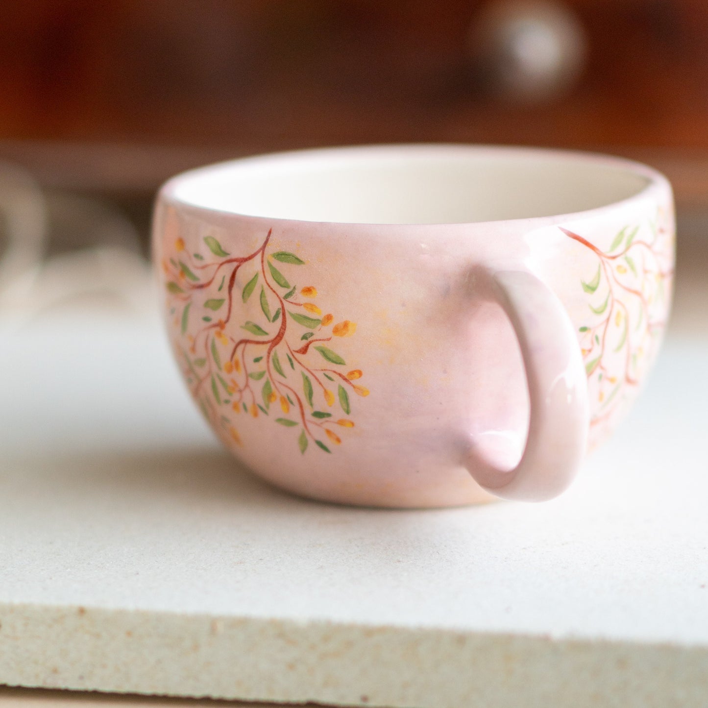 Floral Coffee Cup - Handmade Ceramic Mug, Pottery Mug, Tree Decorated Mug