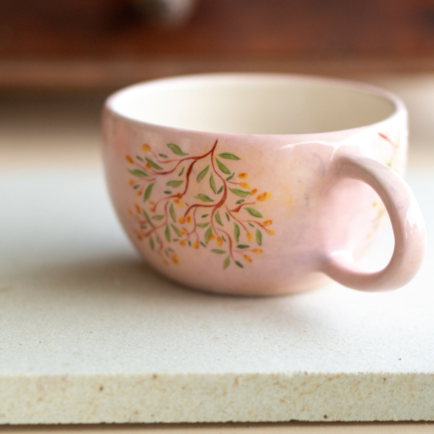 Floral Coffee Cup - Handmade Ceramic Mug, Pottery Mug, Tree Decorated Mug