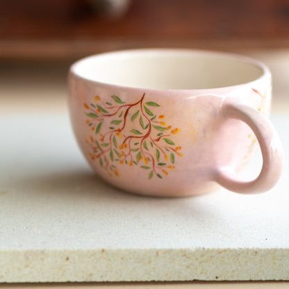 Floral Coffee Cup - Handmade Ceramic Mug, Pottery Mug, Tree Decorated Mug