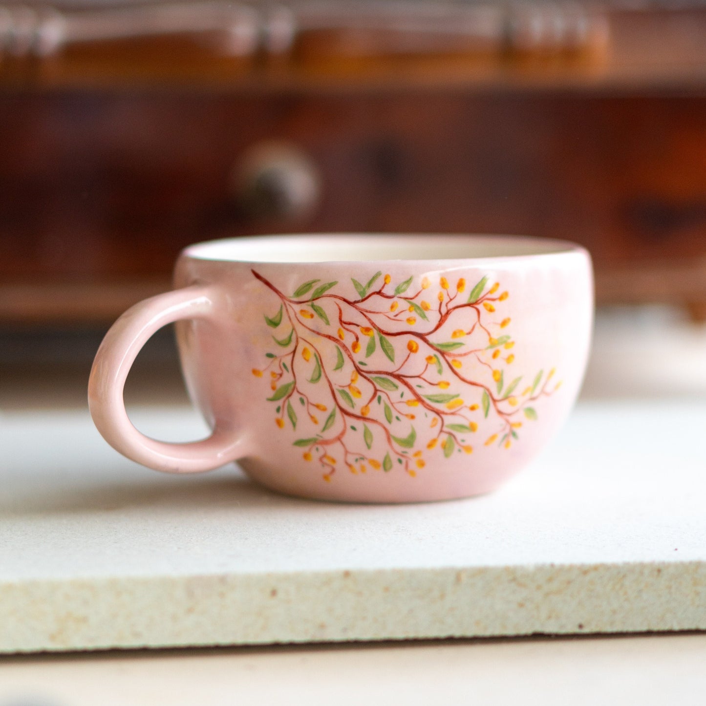 Floral Coffee Cup - Handmade Ceramic Mug, Pottery Mug, Tree Decorated Mug