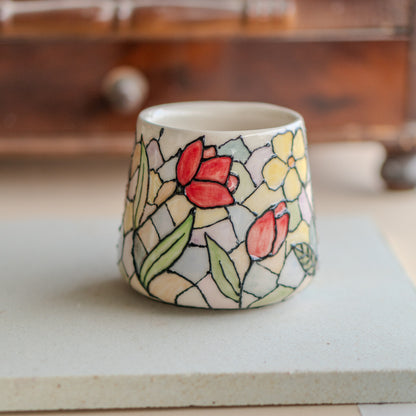 Lotus Flower Coffee Mug, Stained Glass Style, Handmade Ceramic Mug, Flower Decor Floral Mug