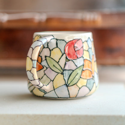 Lotus Flower Coffee Mug, Stained Glass Style, Handmade Ceramic Mug, Flower Decor Floral Mug