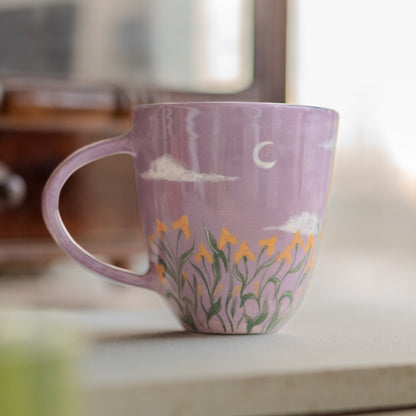 Floral Mug - Landscape Decorated Mug, Handmade Ceramic Mug, Flower Decorated Mug