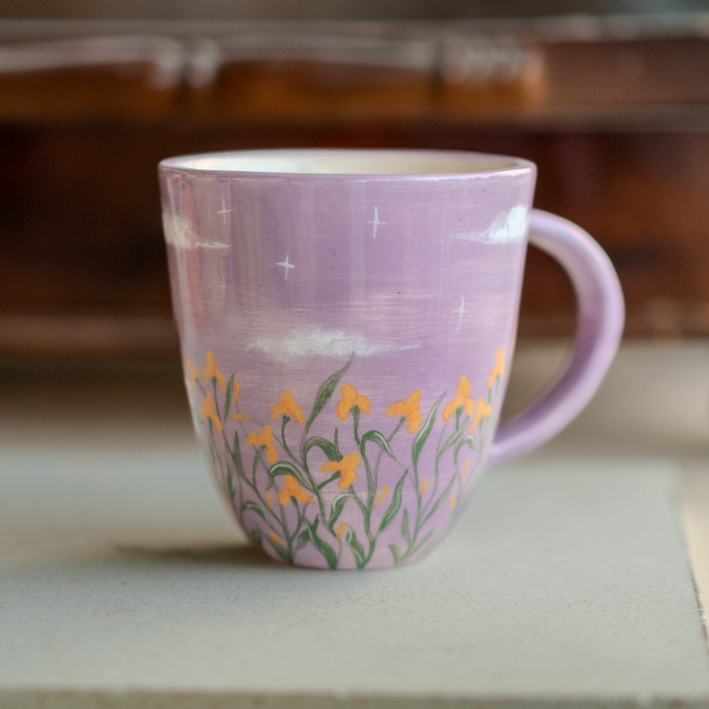 Floral Mug - Landscape Decorated Mug, Handmade Ceramic Mug, Flower Decorated Mug