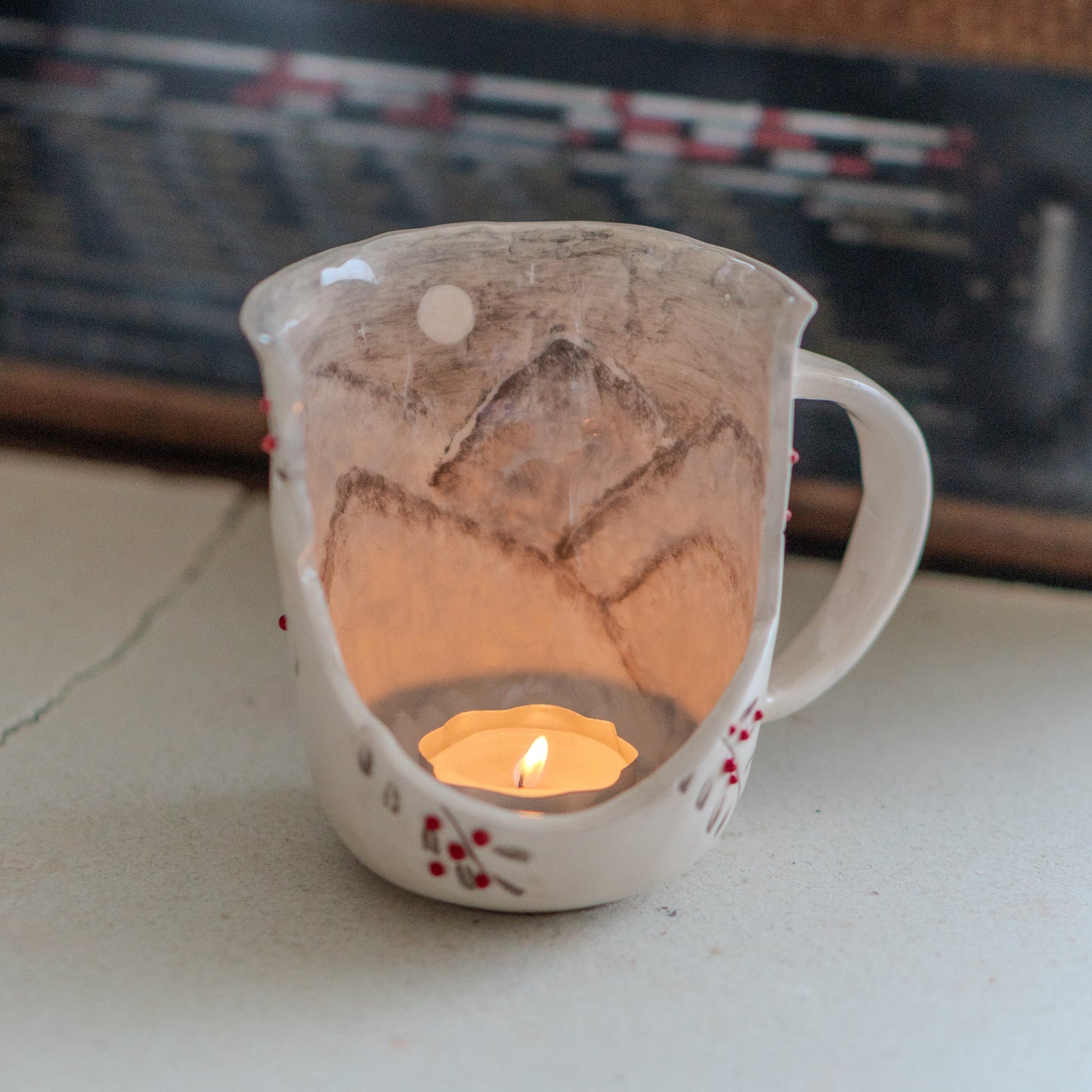 Votive Candle Holder - Winter Tea Light Holder, Mountain Candle Holder, Handmade Candle Holder