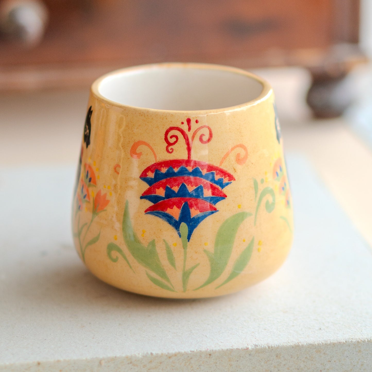 Egyptian Cat Mug with Hieroglyphs - Hand-Painted Ceramic Tea Cup Inspired by Ancient Egypt - Unique Bastet Deity and Eye of Horus Design