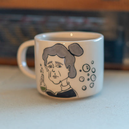 Marie Curie Cartoon Mug - Handmade Coffee Mug, Science Lover Gift Idea