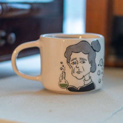 Marie Curie Cartoon Mug - Handmade Coffee Mug, Science Lover Gift Idea