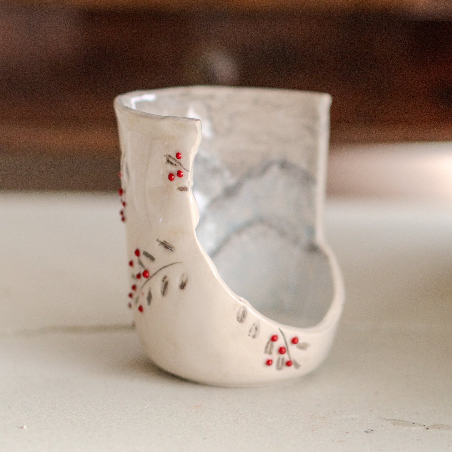 Votive Candle Holder - Winter Tea Light Holder, Mountain Candle Holder, Handmade Candle Holder