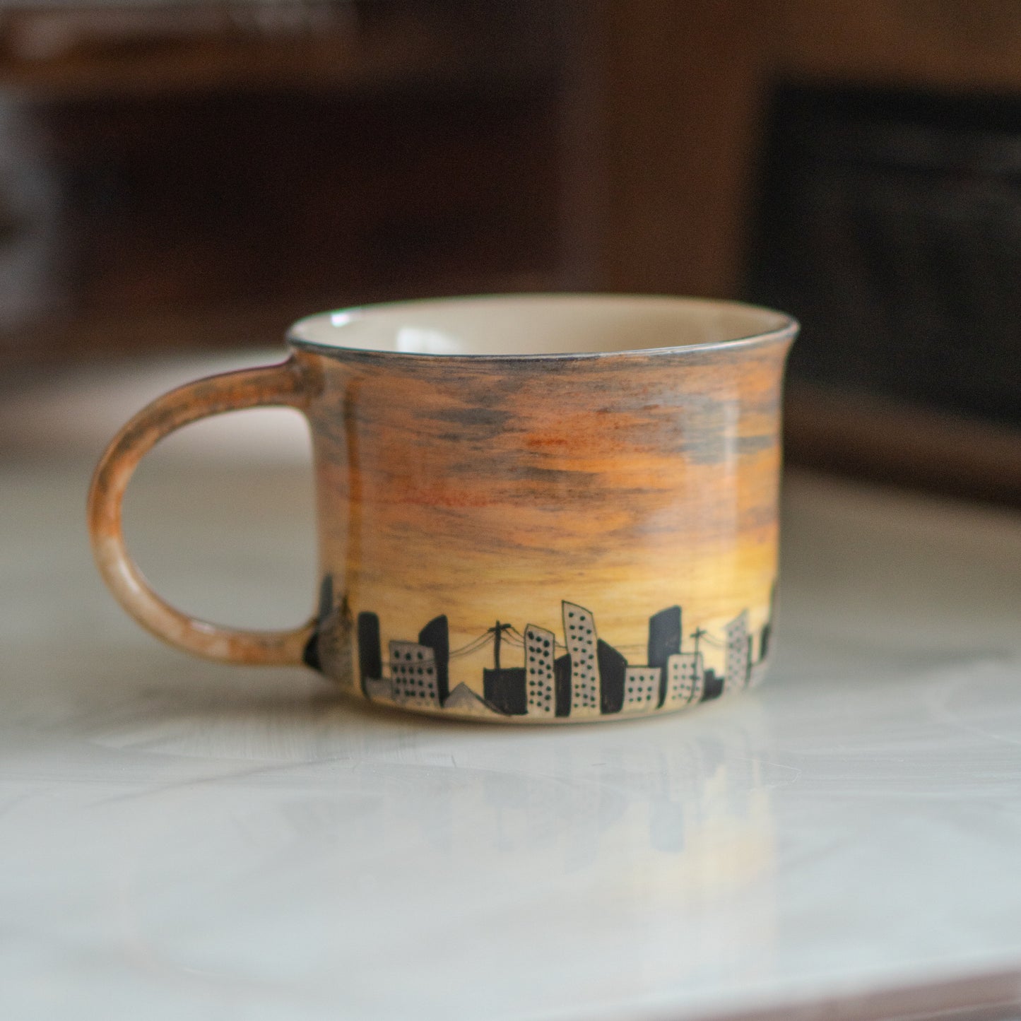 Twilight Cityscape Mug - Sunset Cityscape, Pottery Mug, Handmade Ceramic Mug