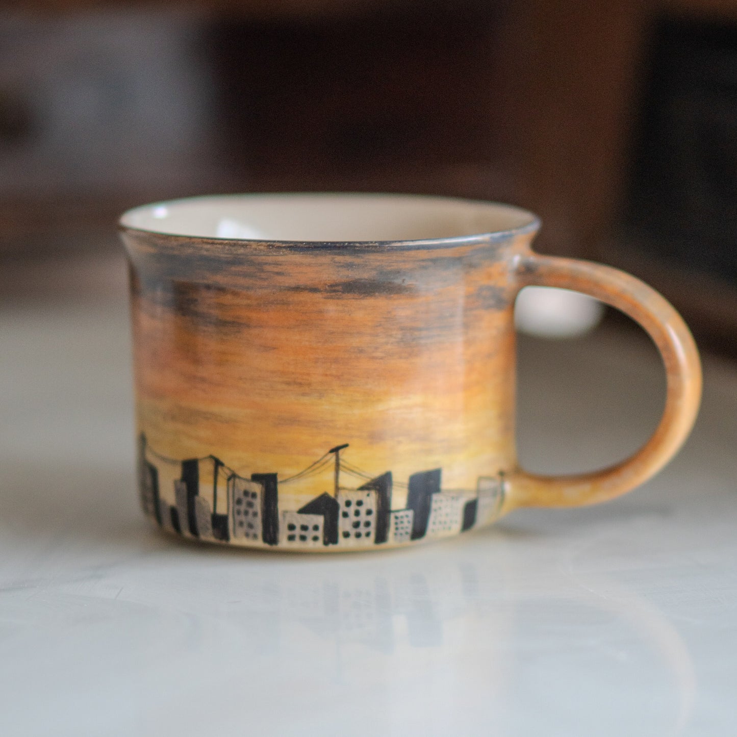 Twilight Cityscape Mug - Sunset Cityscape, Pottery Mug, Handmade Ceramic Mug