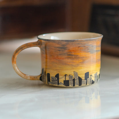 Twilight Cityscape Mug - Sunset Cityscape, Pottery Mug, Handmade Ceramic Mug