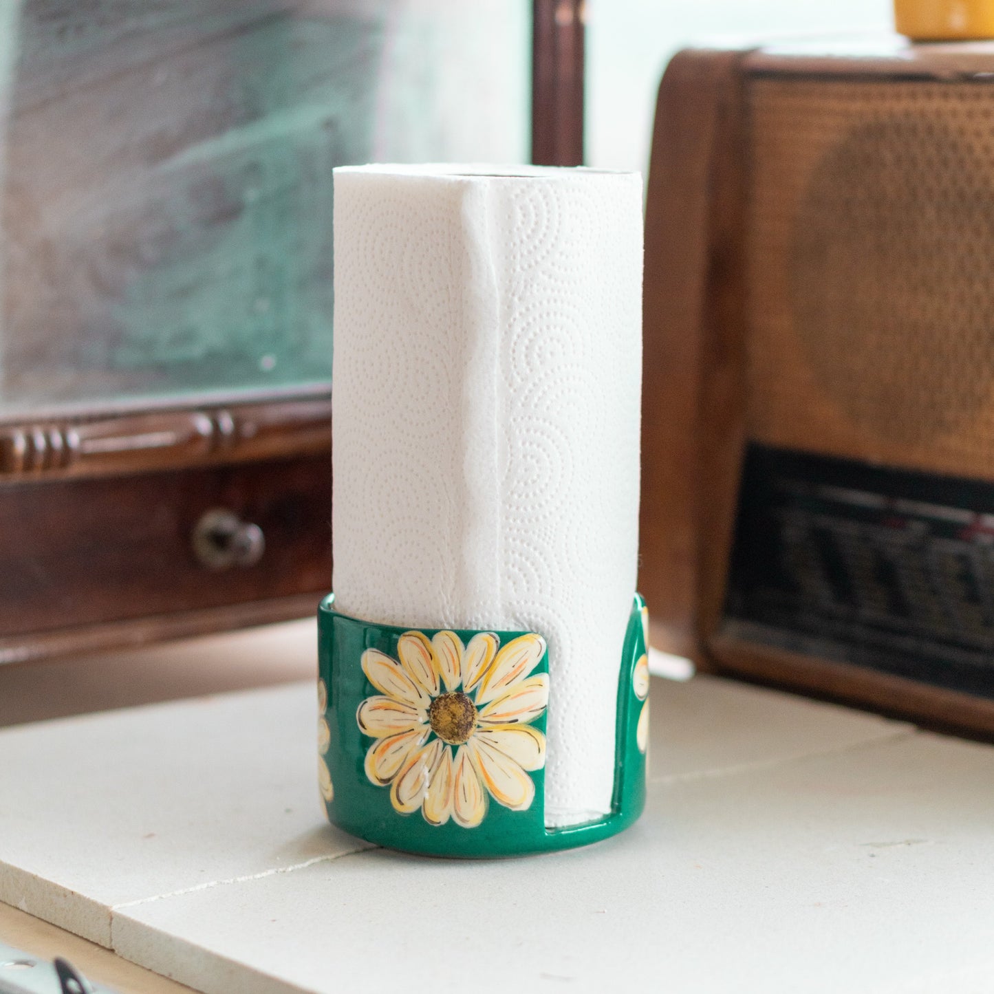 Paper Roll Holder - Paper Towel Holder, Handmade Daisy Kitchen Decor, Toilet Paper Holder, Towel Rack