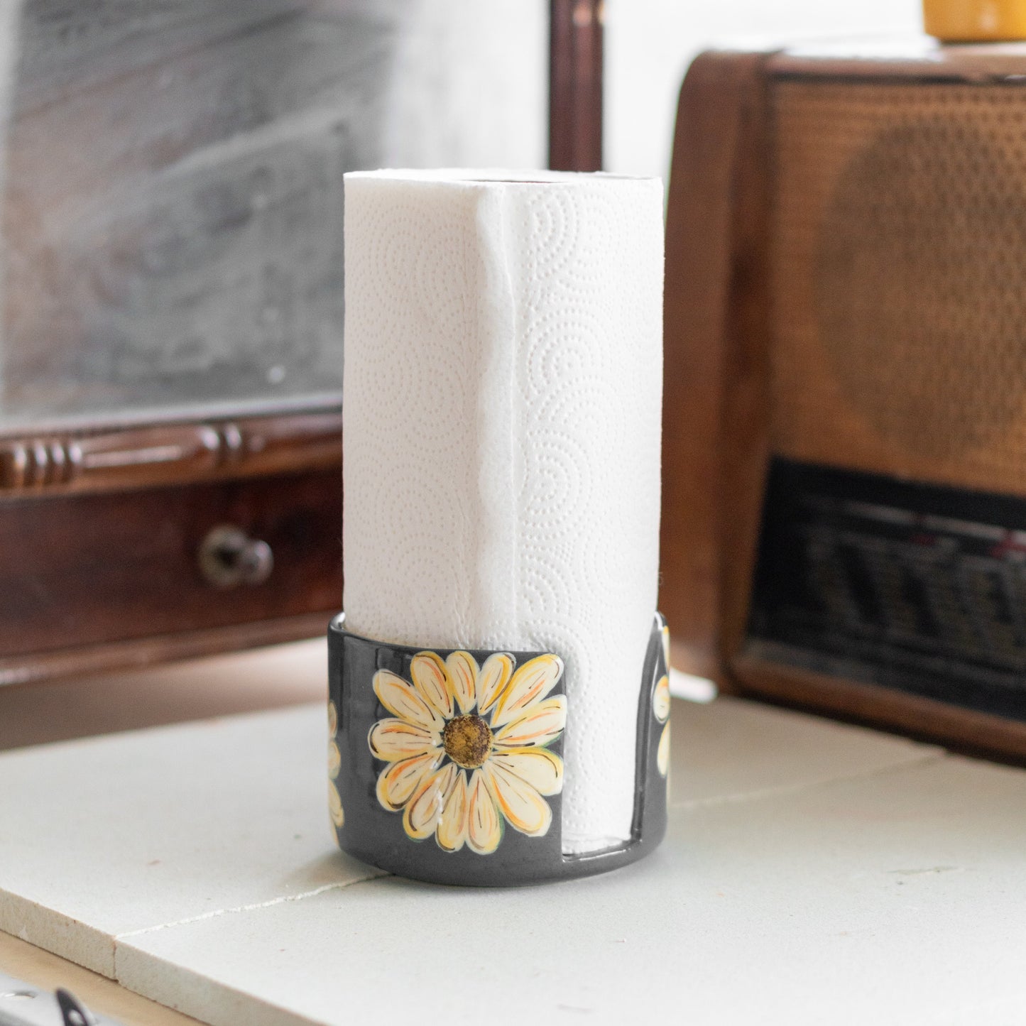 Paper Roll Holder - Paper Towel Holder, Handmade Daisy Kitchen Decor, Toilet Paper Holder, Towel Rack