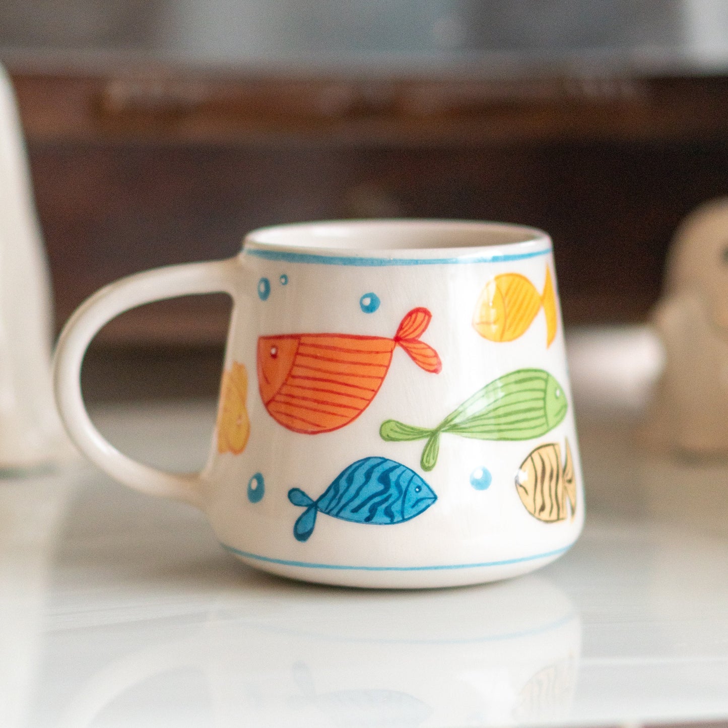 Fish Mug - Cute Handmade Mug, Pottery Coffee Mug, Sea Decorated Mug