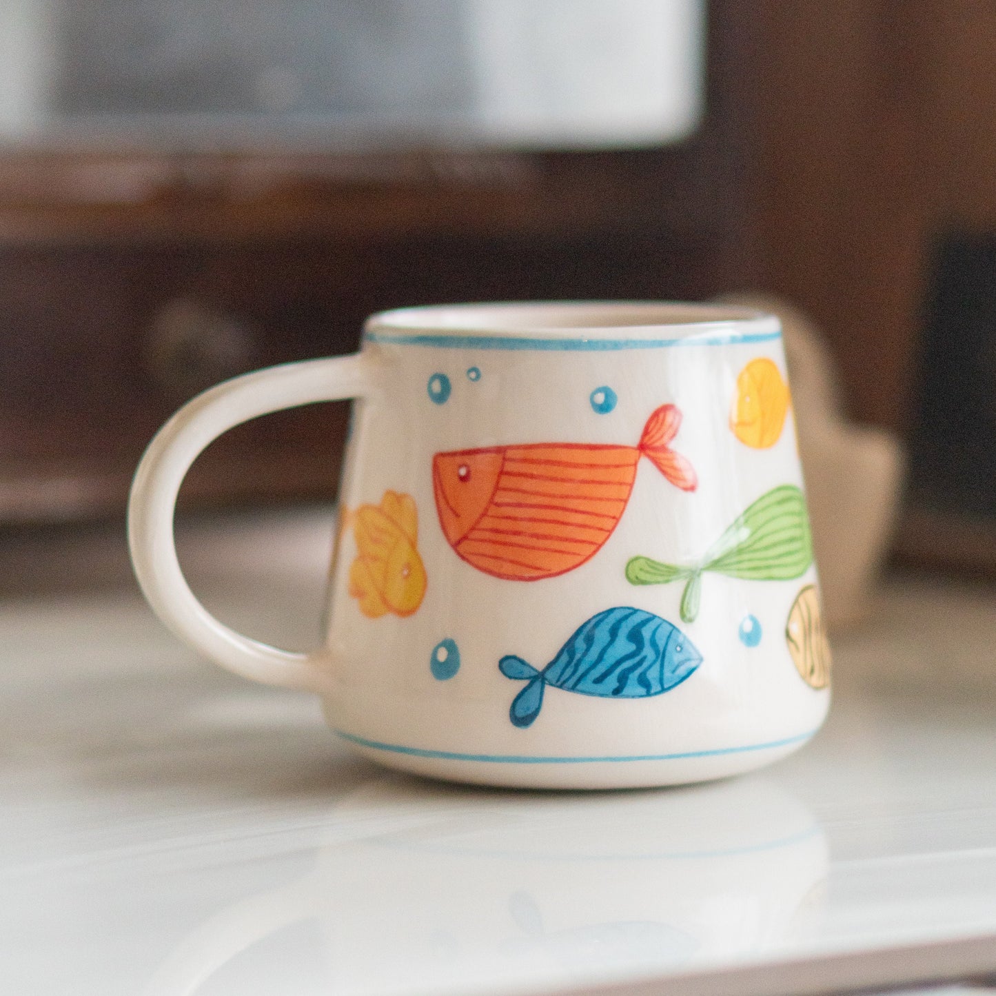 Fish Mug - Cute Handmade Mug, Pottery Coffee Mug, Sea Decorated Mug