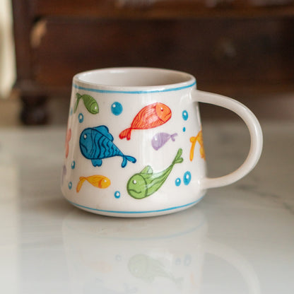 Fish Mug - Cute Handmade Mug, Pottery Coffee Mug, Sea Decorated Mug