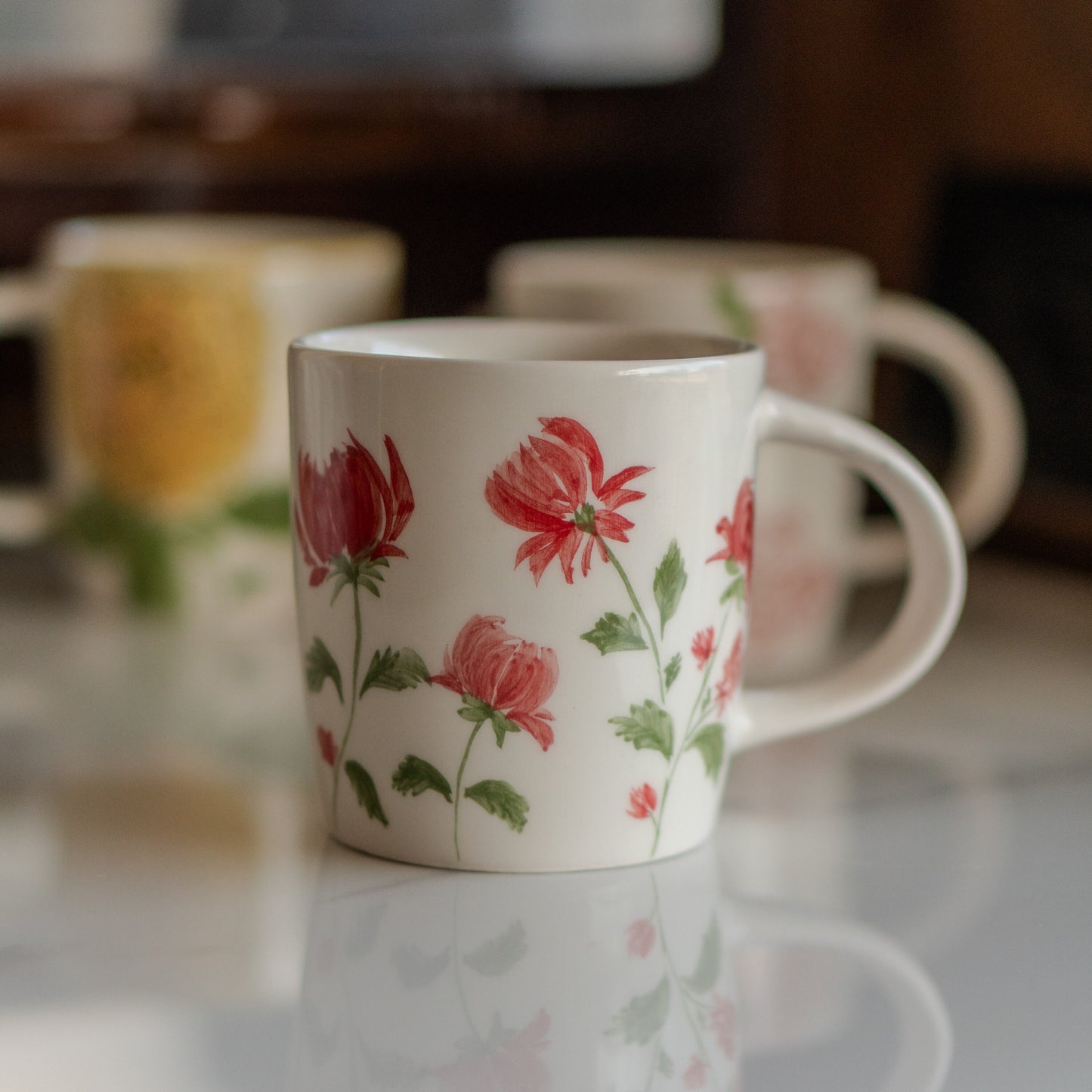 Floral Coffee Mug - Flower Tea Cup Set, Handmade Ceramic Mug, Floral Home Decor