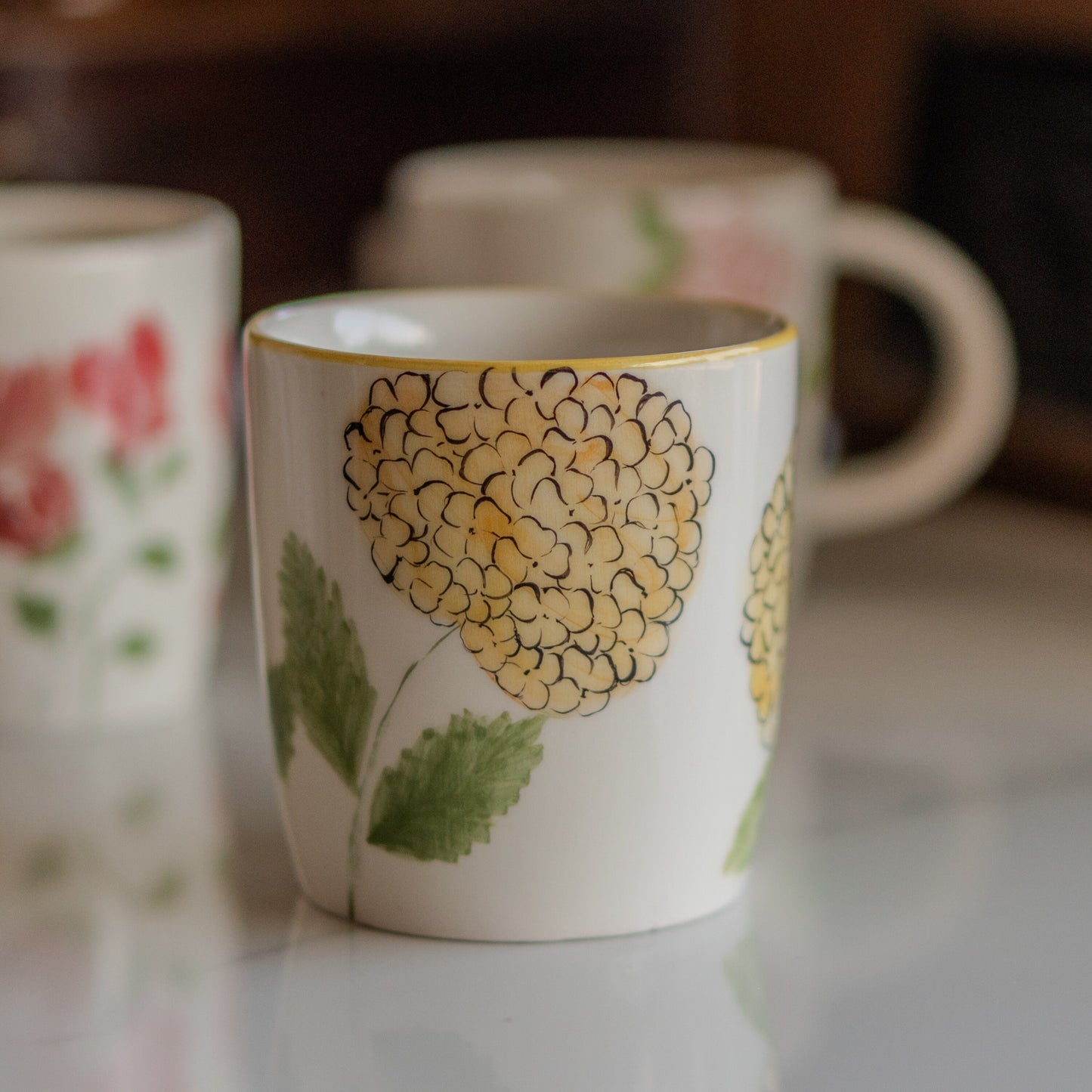 Floral Coffee Mug - Flower Tea Cup Set, Handmade Ceramic Mug, Floral Home Decor