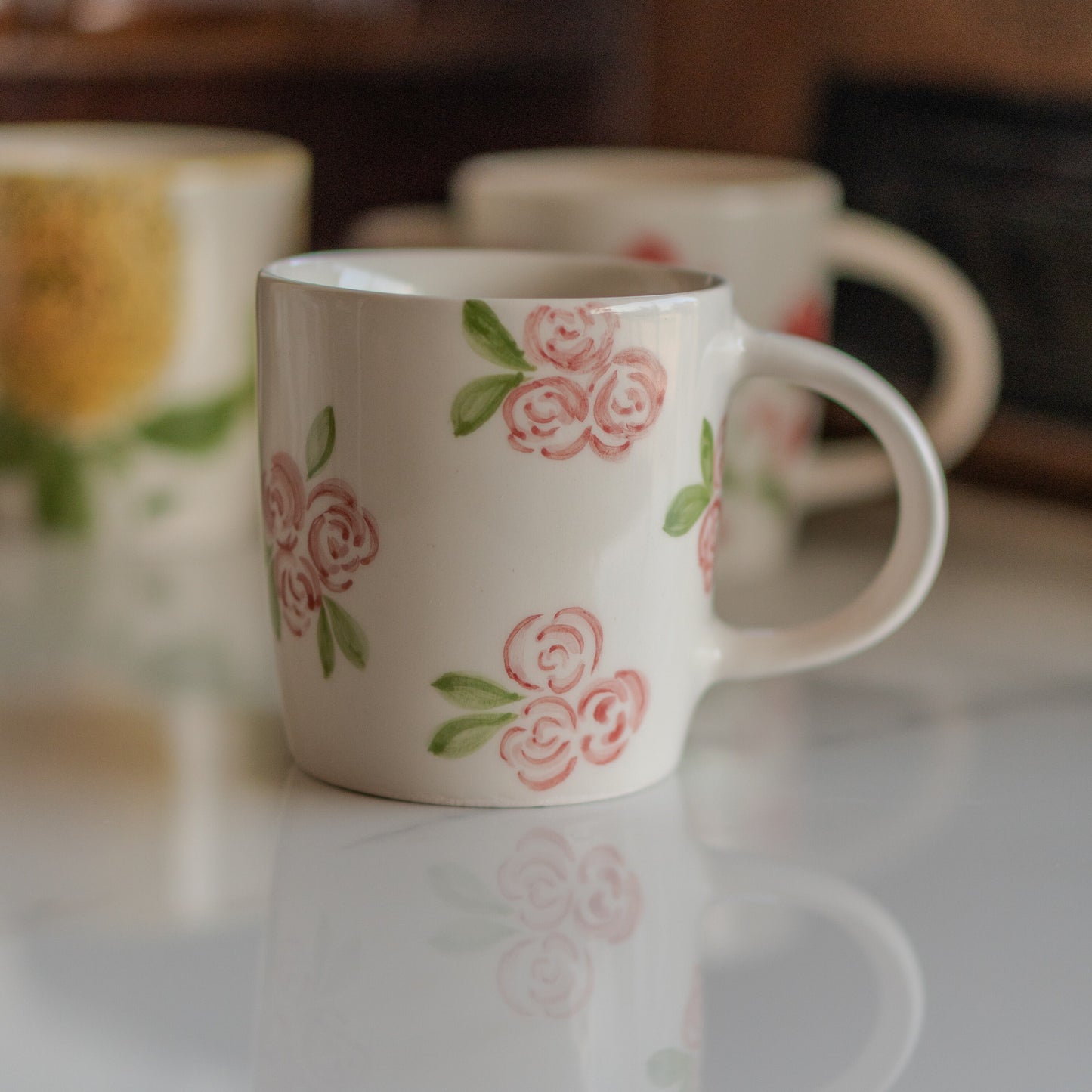 Floral Coffee Mug - Flower Tea Cup Set, Handmade Ceramic Mug, Floral Home Decor