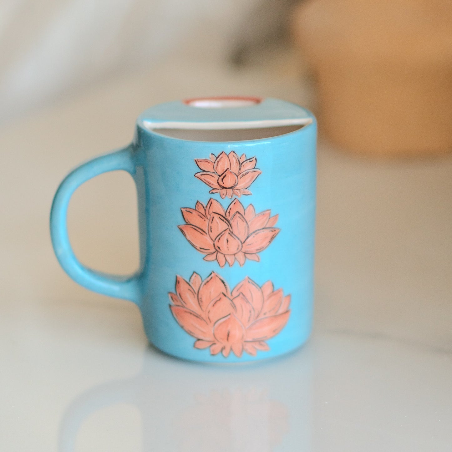 Lotus Flower Mug - Ceramic Coffee Mug, Handmade Floral Mug