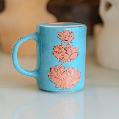 Lotus Flower Mug - Ceramic Coffee Mug, Handmade Floral Mug