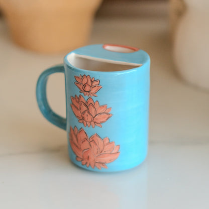 Lotus Flower Mug - Ceramic Coffee Mug, Handmade Floral Mug