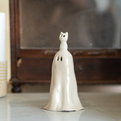 Ghost and Cat Incense Holder - Funny Home Decor, Ceramic Incense Burner, Handmade Ghost Figurine