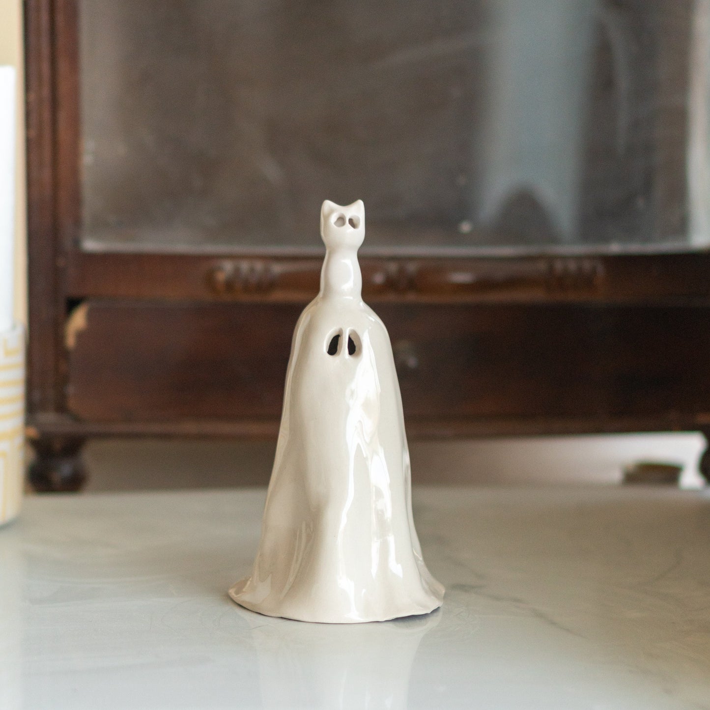 Ghost and Cat Incense Holder - Funny Home Decor, Ceramic Incense Burner, Handmade Ghost Figurine