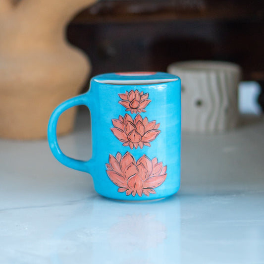 Lotus Flower Mug - Ceramic Coffee Mug, Handmade Floral Mug