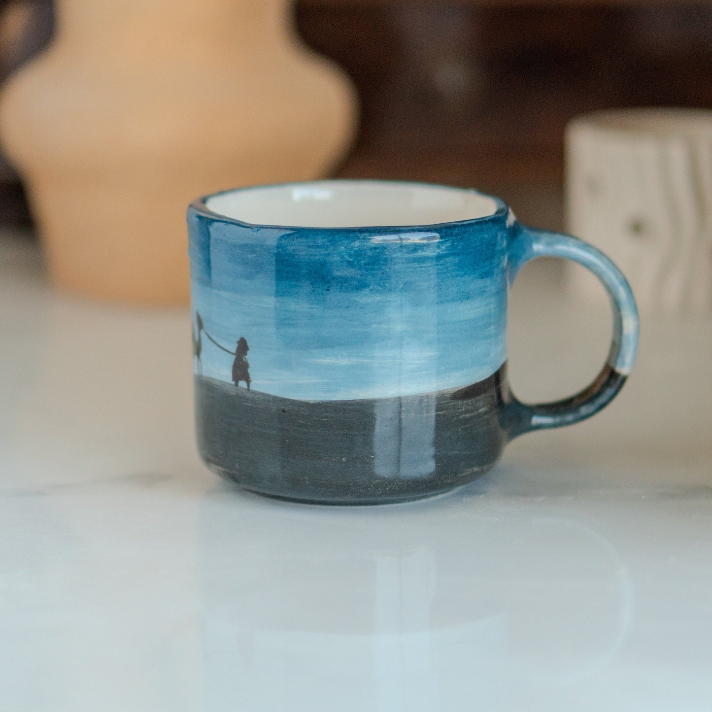 Night in the Desert - Camel Caravan, Handmade Ceramic Mug, Pottery Mug, Arabic Night