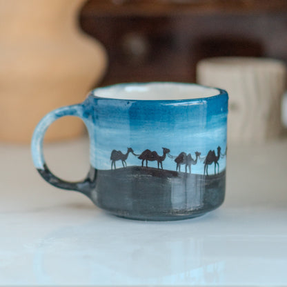 Night in the Desert - Camel Caravan, Handmade Ceramic Mug, Pottery Mug, Arabic Night