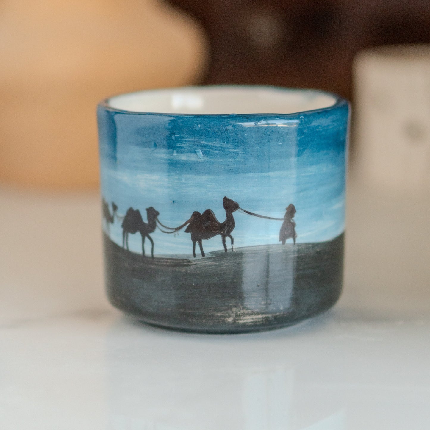 Night in the Desert - Camel Caravan, Handmade Ceramic Mug, Pottery Mug, Arabic Night