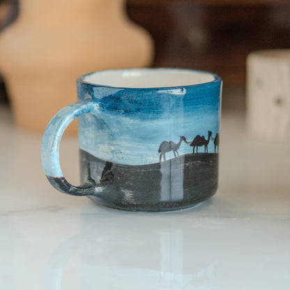 Night in the Desert - Camel Caravan, Handmade Ceramic Mug, Pottery Mug, Arabic Night