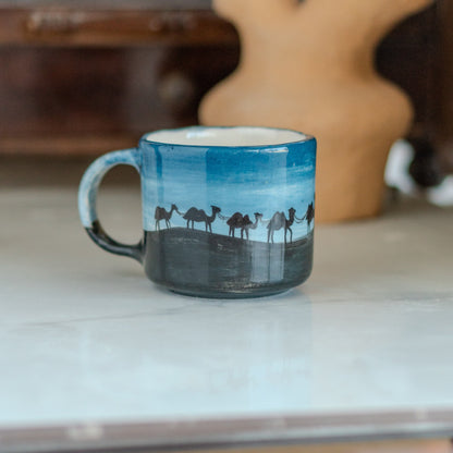 Night in the Desert - Camel Caravan, Handmade Ceramic Mug, Pottery Mug, Arabic Night